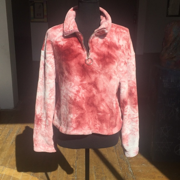 Super Soft pink cropped tie-dye hoodie/jacket - Picture 4 of 5